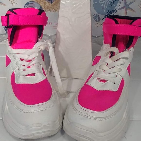 Cape Robbin florescent pink/white high top shoes   SZ 9 - Picture 4 of 10